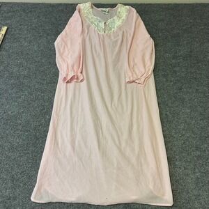 Kelly Reed Nightgown Womens Size Small Pink Satin Lace Yoke Long Sleeve Vintage
